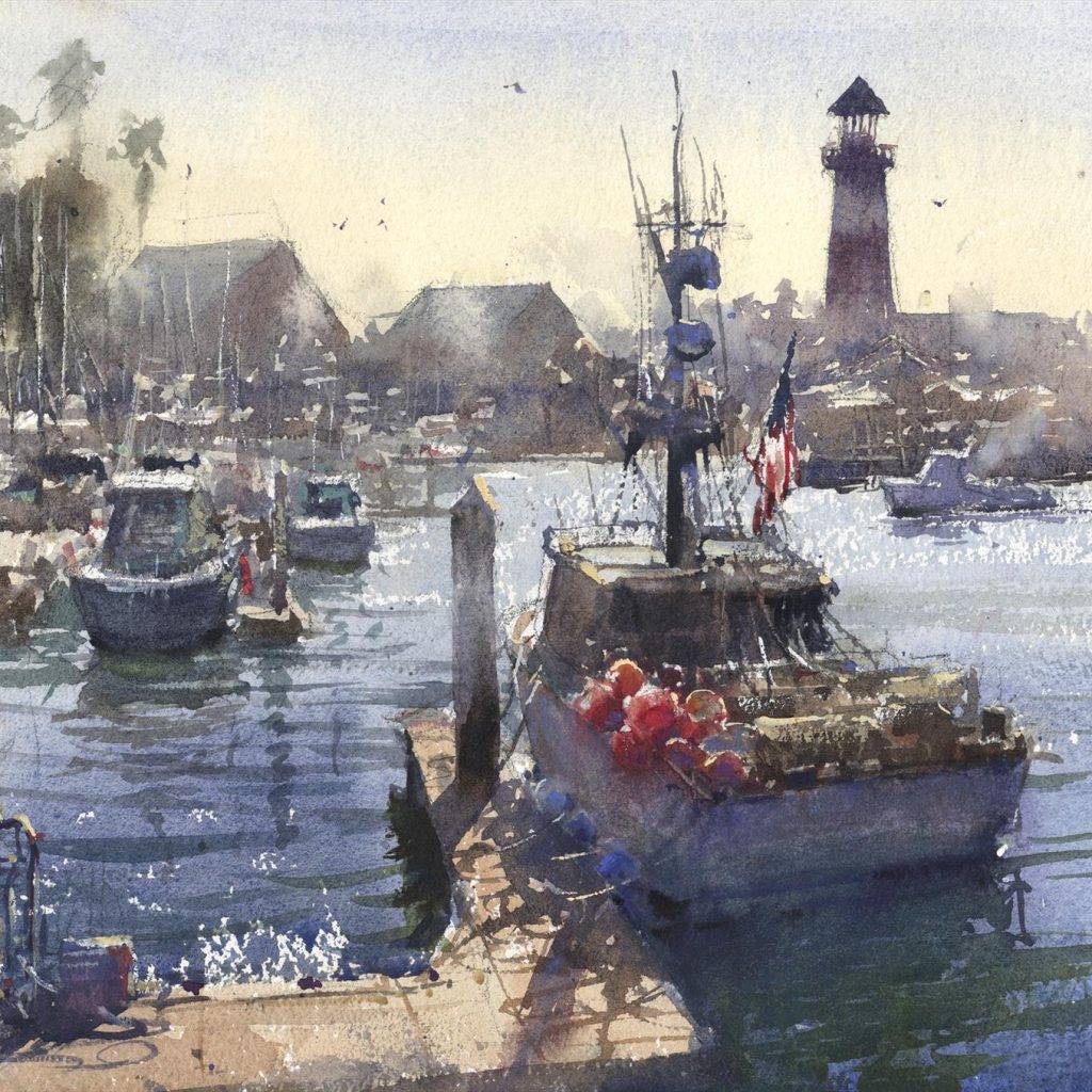 LPAPA's 2023 Waterworks Best Plein Air Watercolor "Reading Waves" by Geoff Allen (cropped)