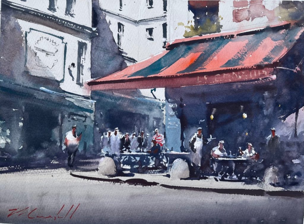 Paris Cafe by Daniel Marshall, 12" x 16" watercolor