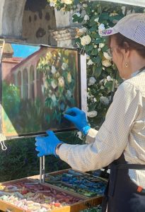LPAPA's Featured Artist of the month at LPAPA Gallery and online, Mary Aslin at her easel