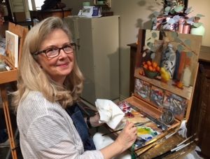 Artist Amanda Fish Painting at her easel
