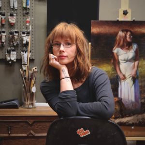LPAPA Artist Kelley Mogilka at her easel